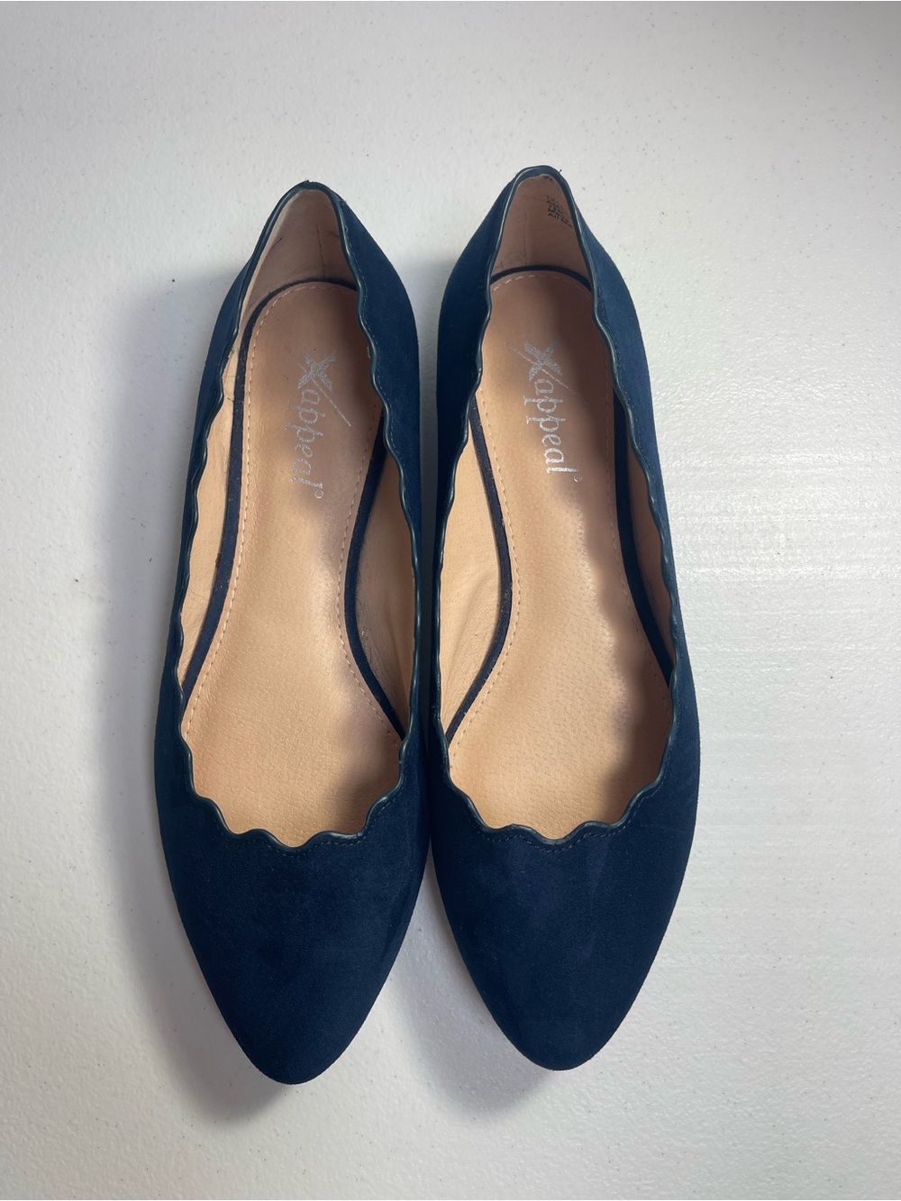 Xappeal Navy Scalloped Pointed Toe Flats